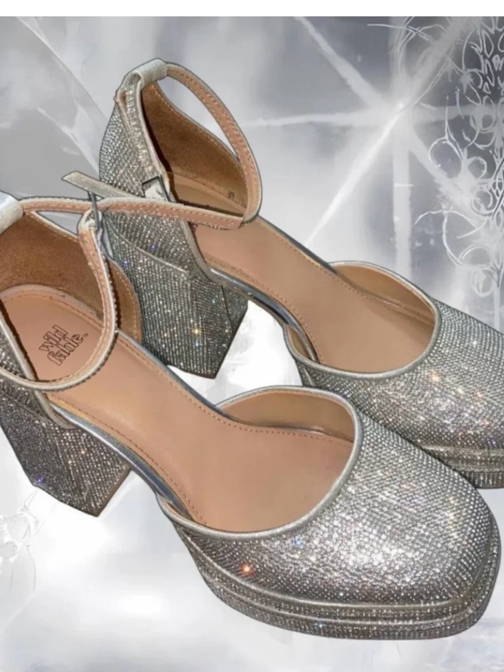 NWOT Silver Rhinestone Bling Heels